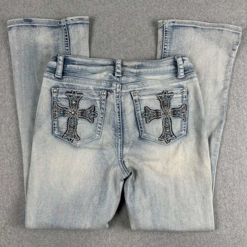Fire and Rain Women Jeans 15 Flared Bootcut Light Wash Embellished Cross Pockets